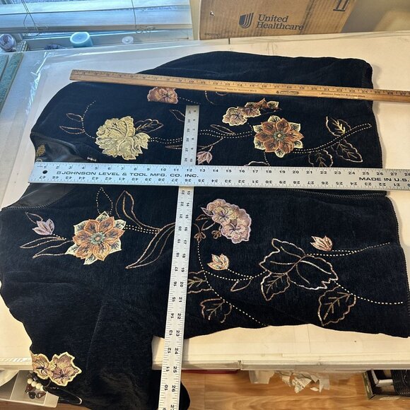 Vtg Womens Julia Kim Jacket Black Floral Embroidered Long Sleeve Rayon Blend XL - Picture 5 of 8